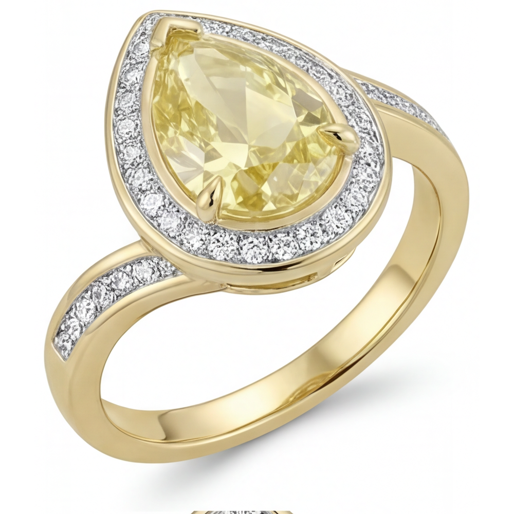 Halo-Verlobungsring 14K Gelbgold mit Kanariengelber Diamant – Seitenansicht