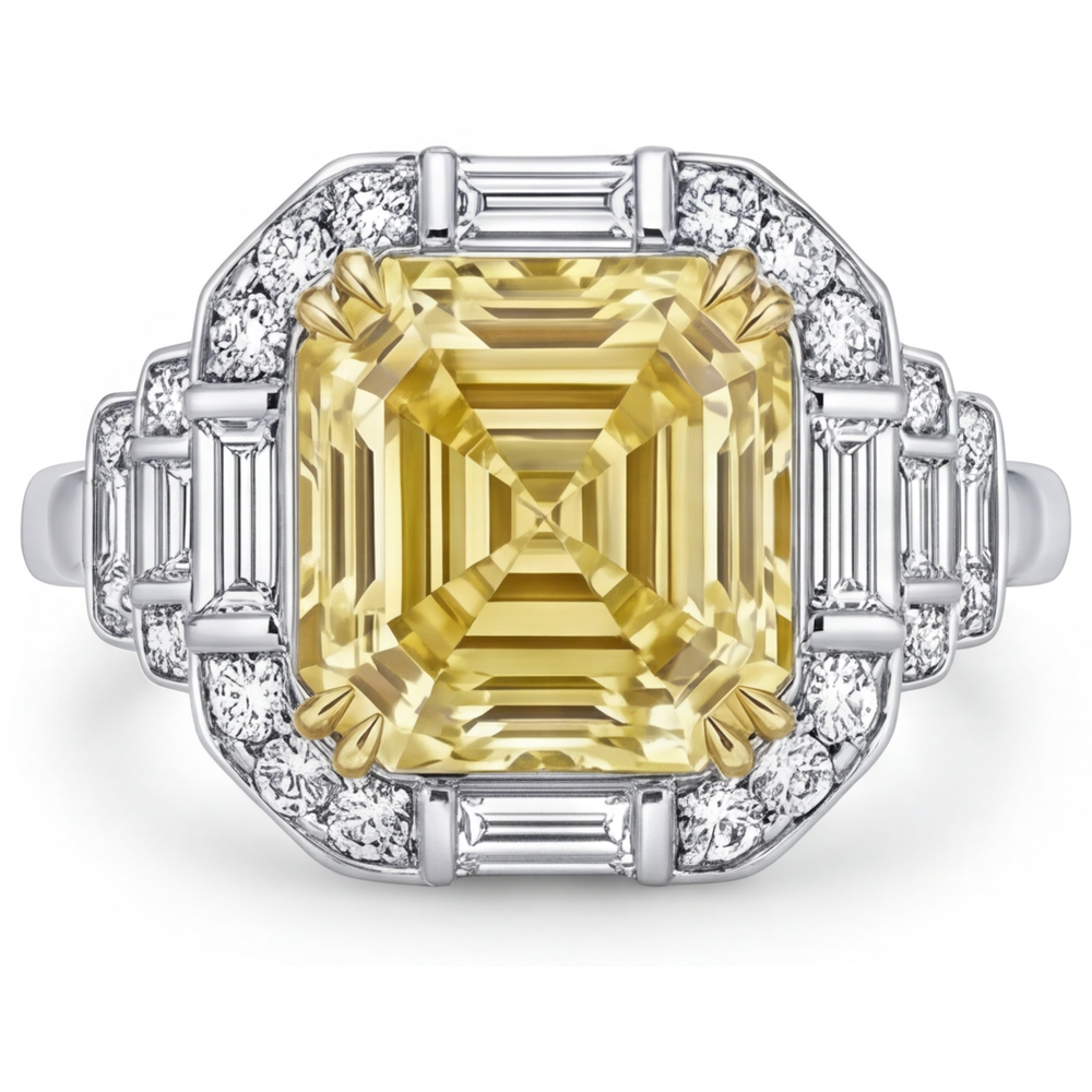Natürlicher Kanariengelber Diamant Halo-Verlobungsring – Hauptansicht