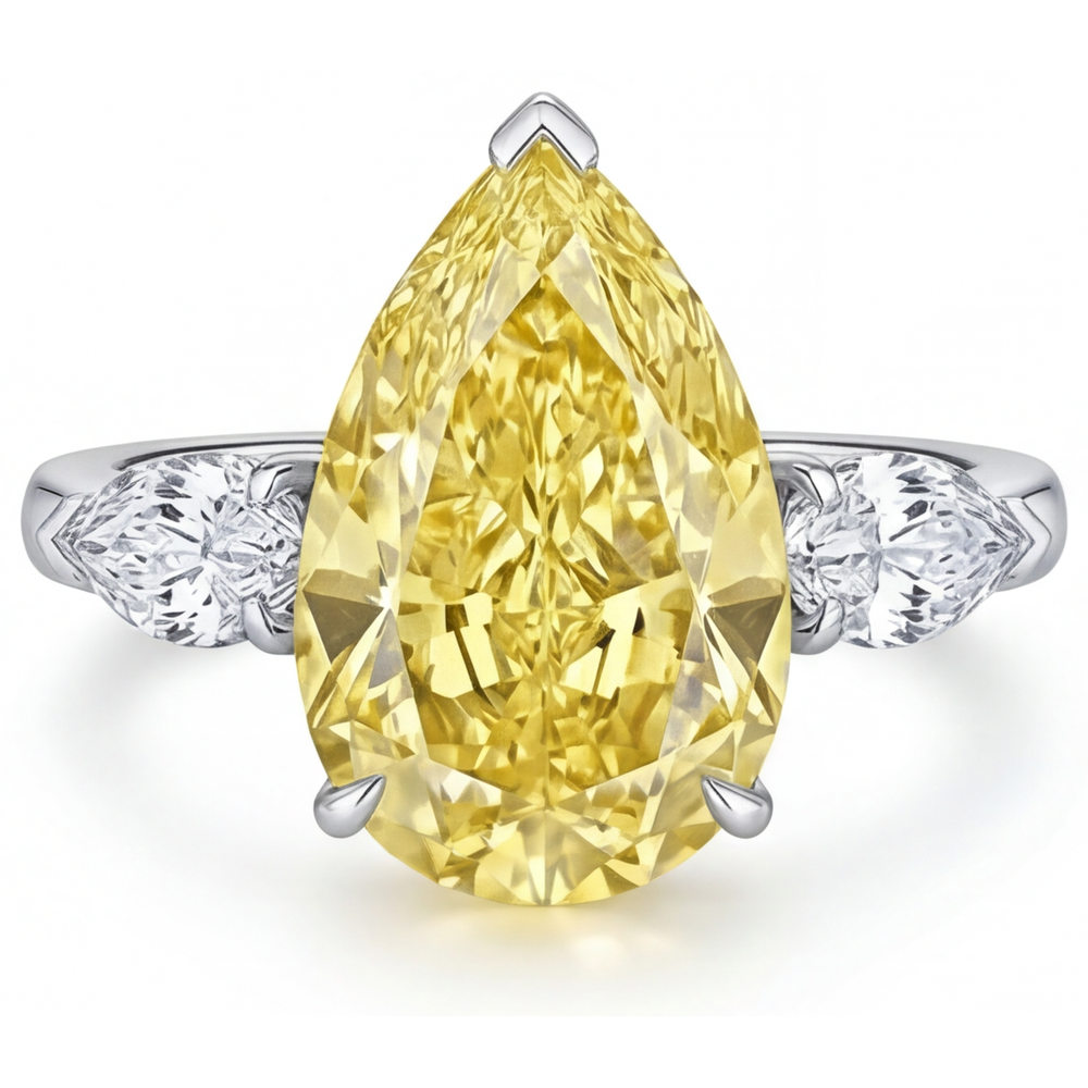 Tropfen-Schliff Kanariengelber Diamant Ring in 14K Weißgold – Frontansicht