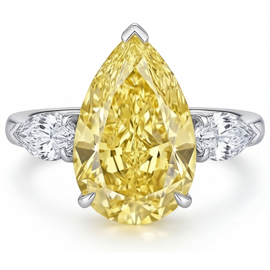 Tropfen-Schliff Kanariengelber Diamant Ring in 14K Weißgold – Frontansicht