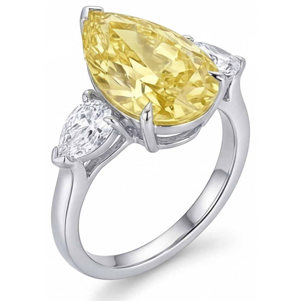 Tropfen-Schliff Kanariengelber Diamant Ring in 14K Weißgold – Profilansicht
