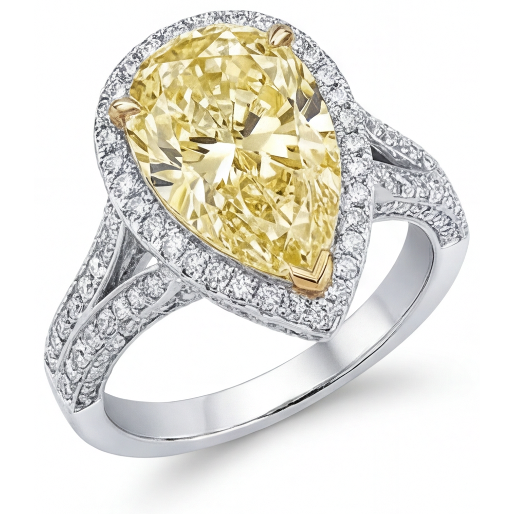 Kanariengelber Diamant Ring 4,5-Karat Zweifarbiges 14K Gold – Hauptansicht