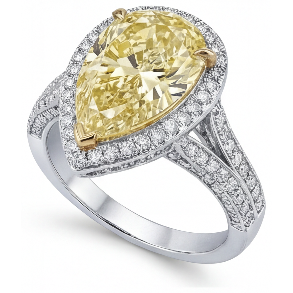 Ring Zweifarbiges 14K Gold mit Kanariengelber Diamant – Frontansicht