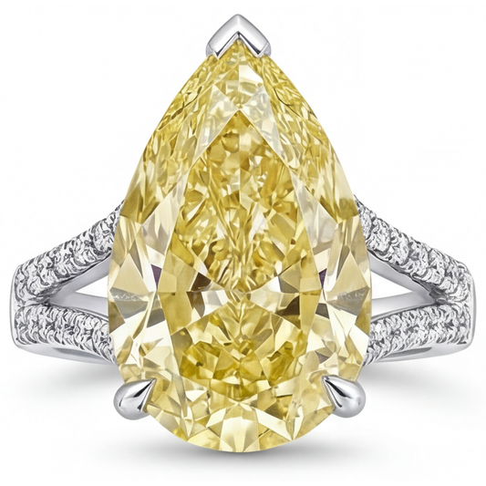 Ring 14K Weißgold mit Kanariengelber Diamant – Frontansicht