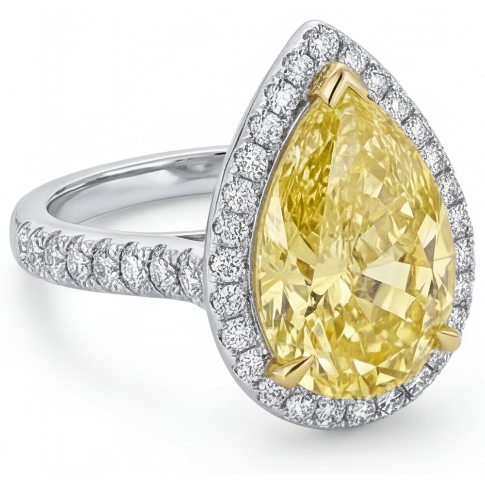 Natürlicher Kanariengelber Diamant Schmuck-Ring 3,50 Karat Zweifarbiges 14K Gold – Seitenansicht