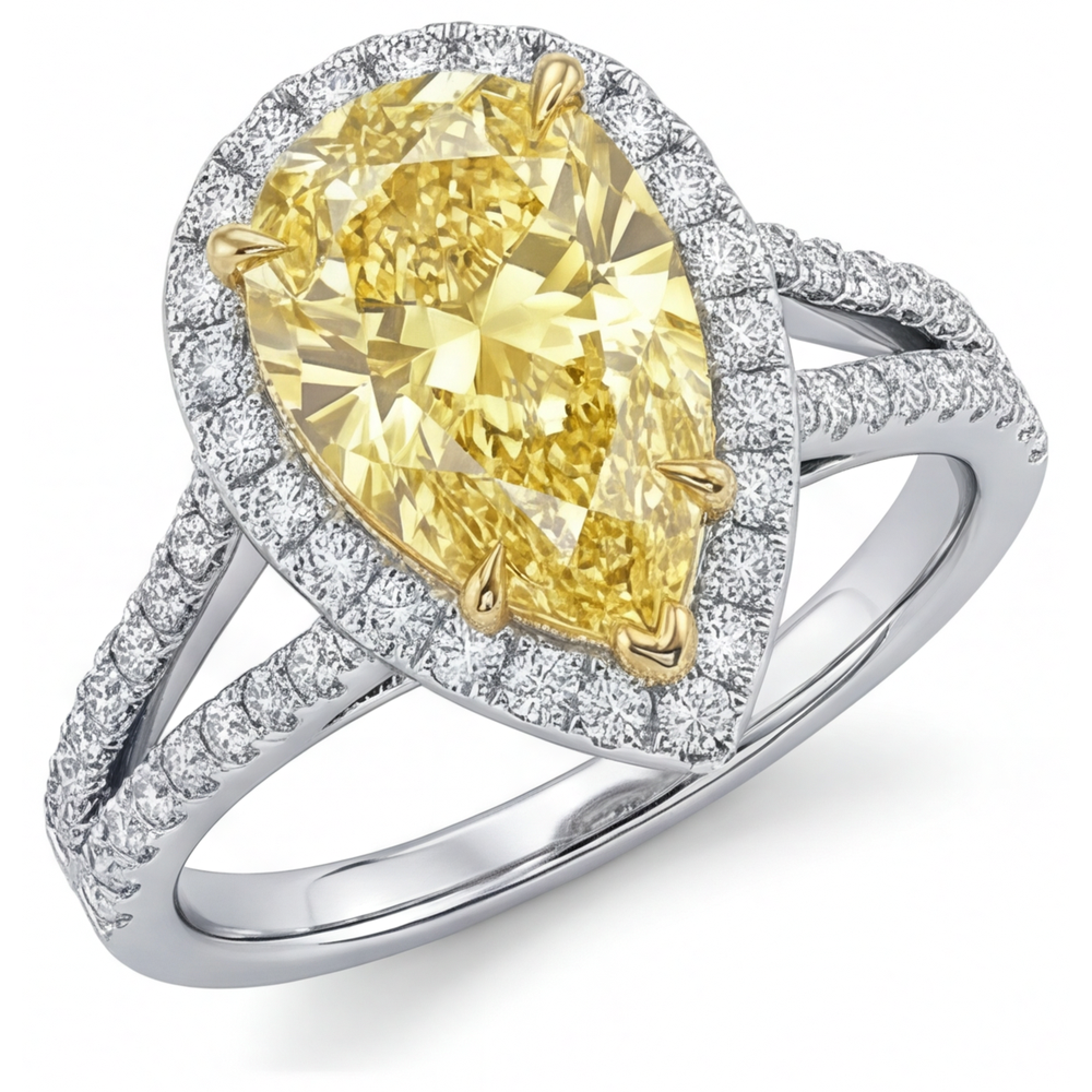 Natürlicher Kanariengelber Diamant Statement-Ring 1,25 Karat 14 Karat Zweifarbig Gold – Hauptansicht