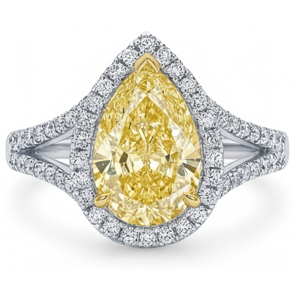 Statement-Ring 14 Karat Zweifarbig Gold mit Kanariengelber Diamant – Hauptansicht