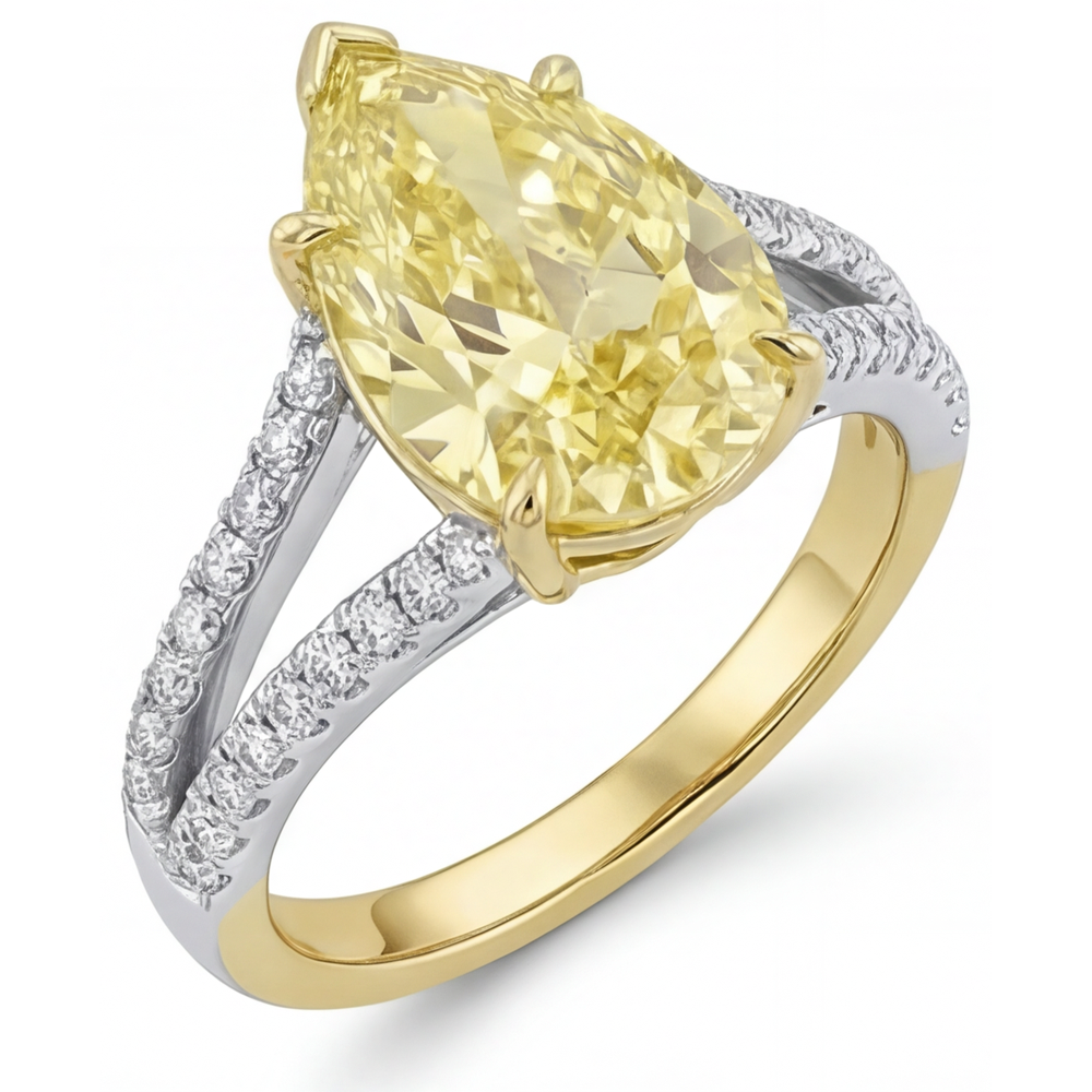 Kanariengelber Diamant Statement-Ring 1,75-Karat 14 Karat Zweifarbig Gold – Seitenansicht
