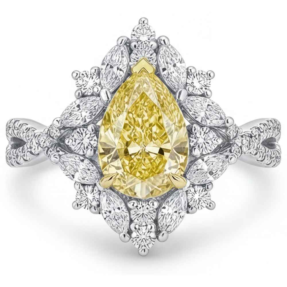 Kanariengelber Diamant Statement-Ring 1,75-Karat Bicolor 14K Gold – Frontansicht