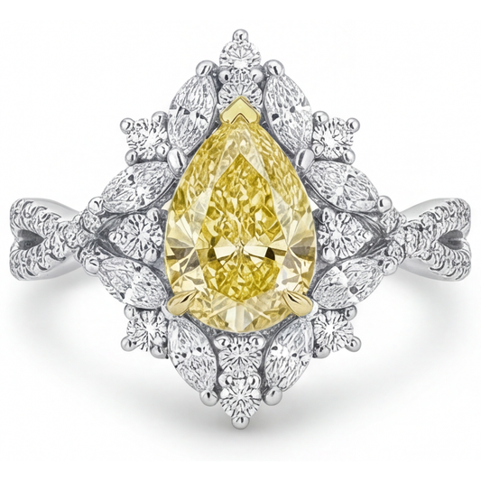 Kanariengelber Diamant Statement-Ring 1,75-Karat Bicolor 14K Gold – Frontansicht