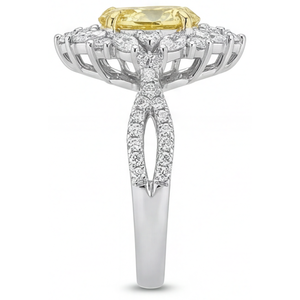 Erdgewonnener Kanariengelber Diamant Statement-Ring 1,75 Karat Bicolor 14K Gold – Profilansicht