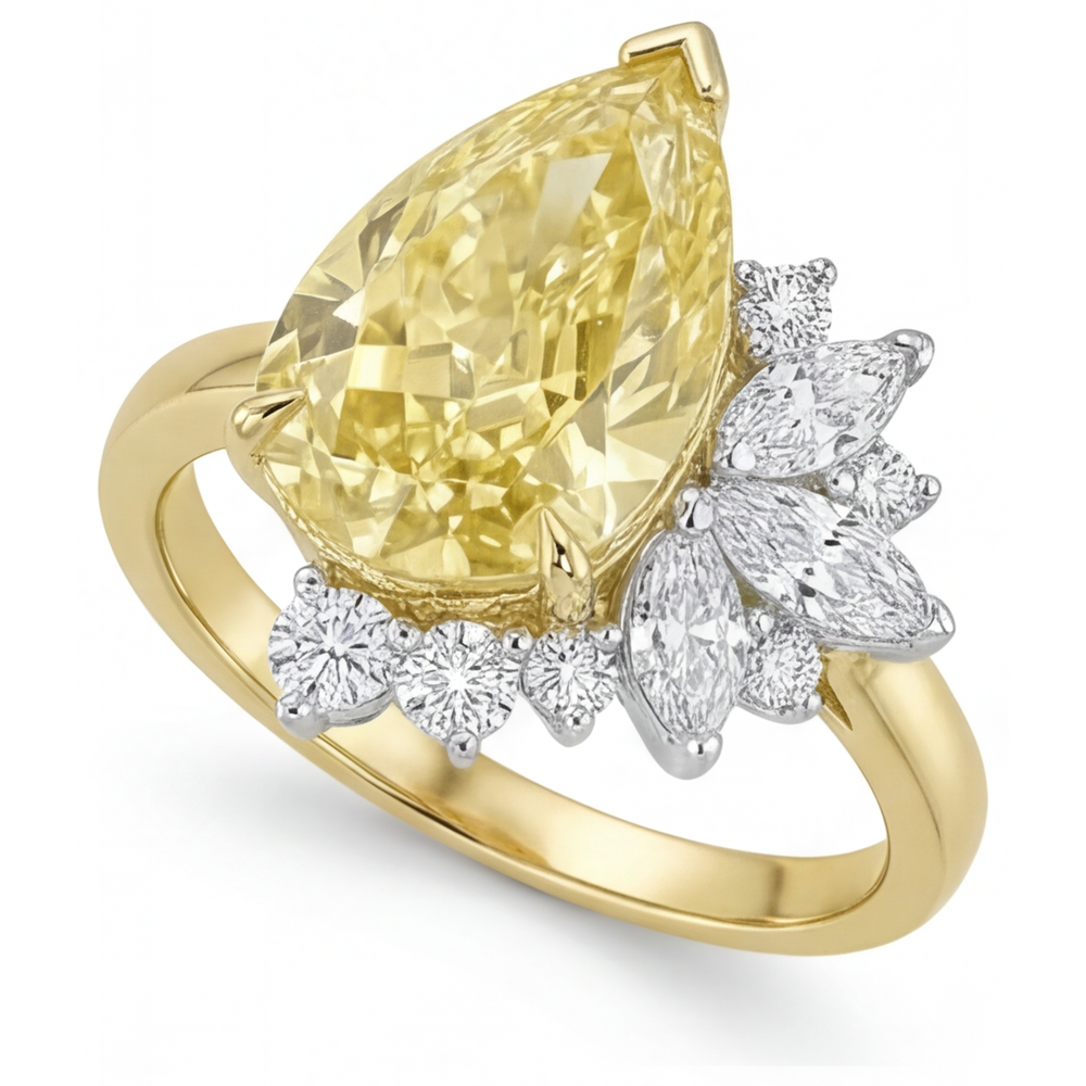 Authentischer Kanariengelber Diamant Statement-Ring 3,5 Karat Bicolor 14K Gold – Seitenansicht
