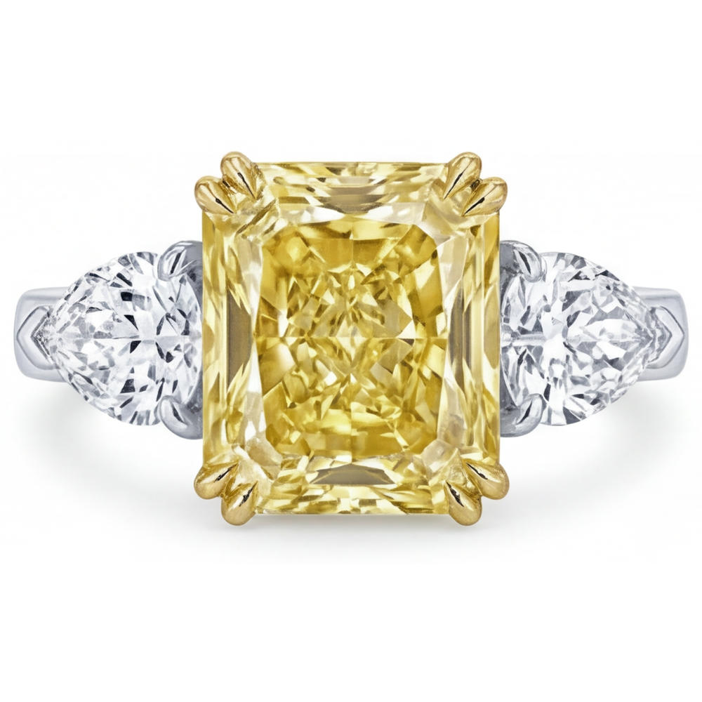 Kanariengelber Diamant Trilogie-Ring 2-Karat Zweifarbiges 14K Gold – Hauptansicht