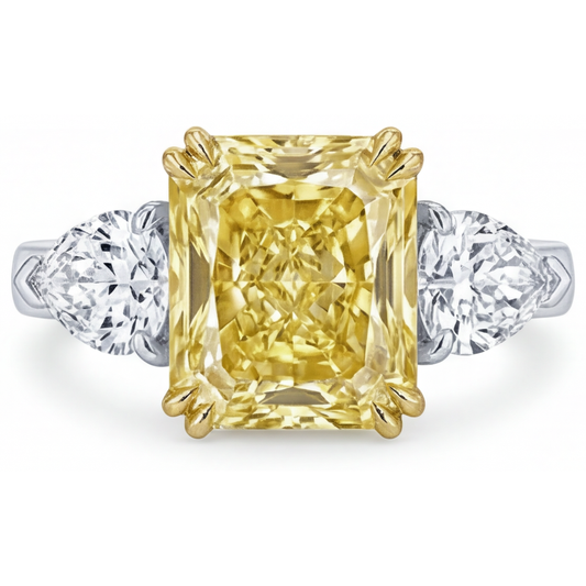 Kanariengelber Diamant Trilogie-Ring 2-Karat Zweifarbiges 14K Gold – Hauptansicht