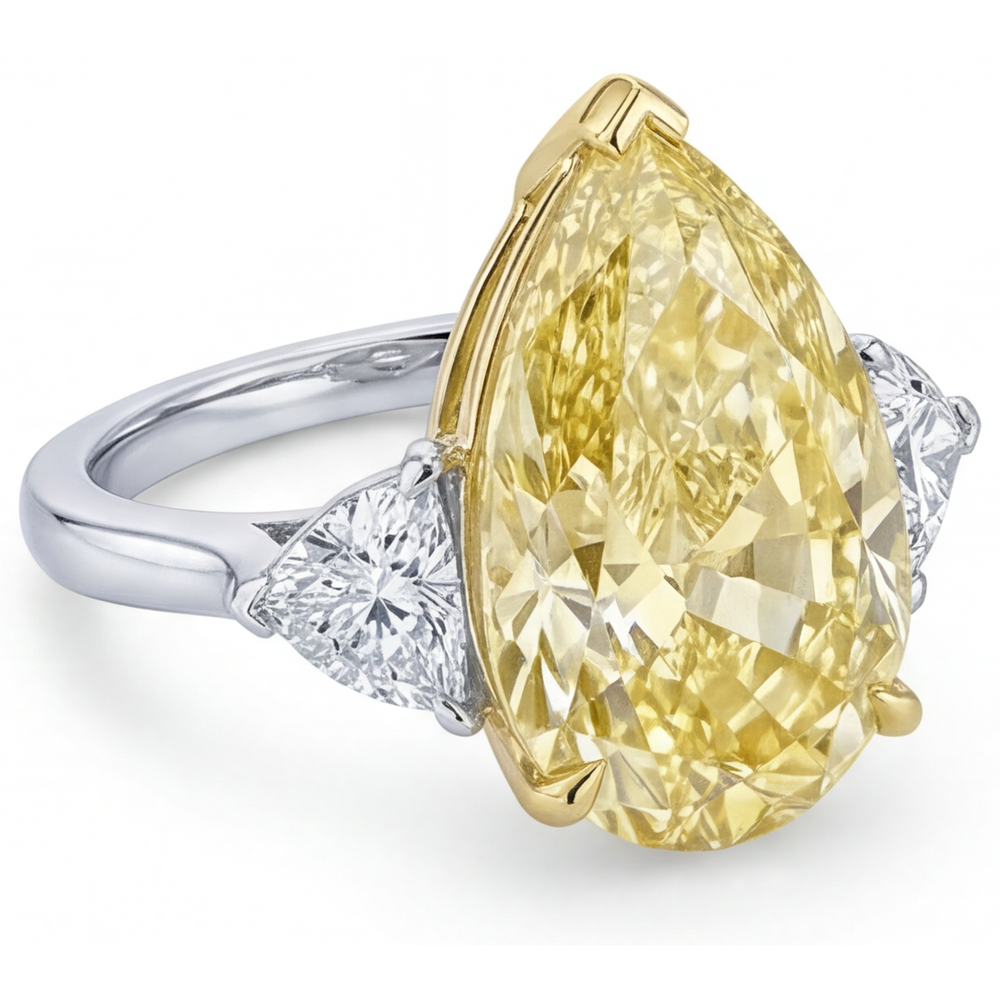 Trilogie-Ring Zweifarbiges 14K Gold mit Kanariengelber Diamant – Seitenansicht