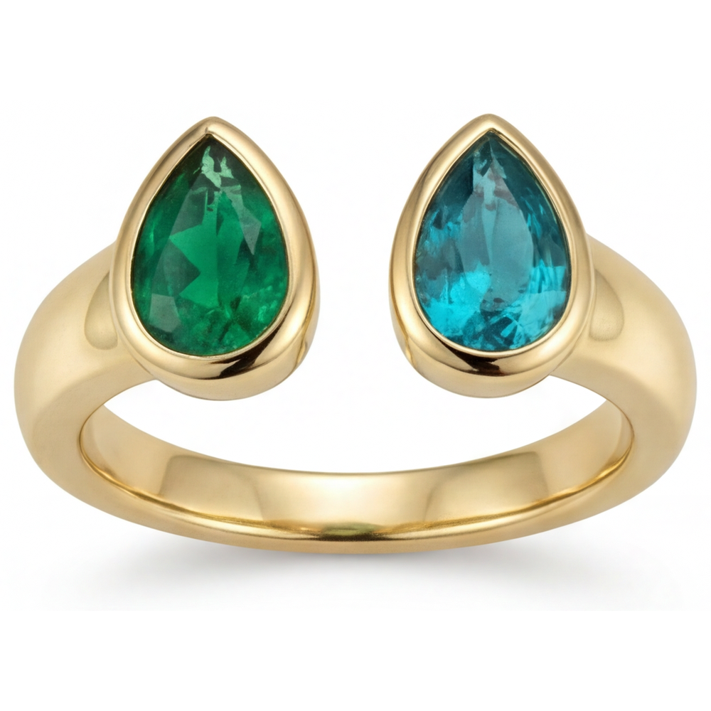 Tropfen-Schliff Kolumbianischer Smaragd Ring in 14 Karat Gelbgold – Frontansicht