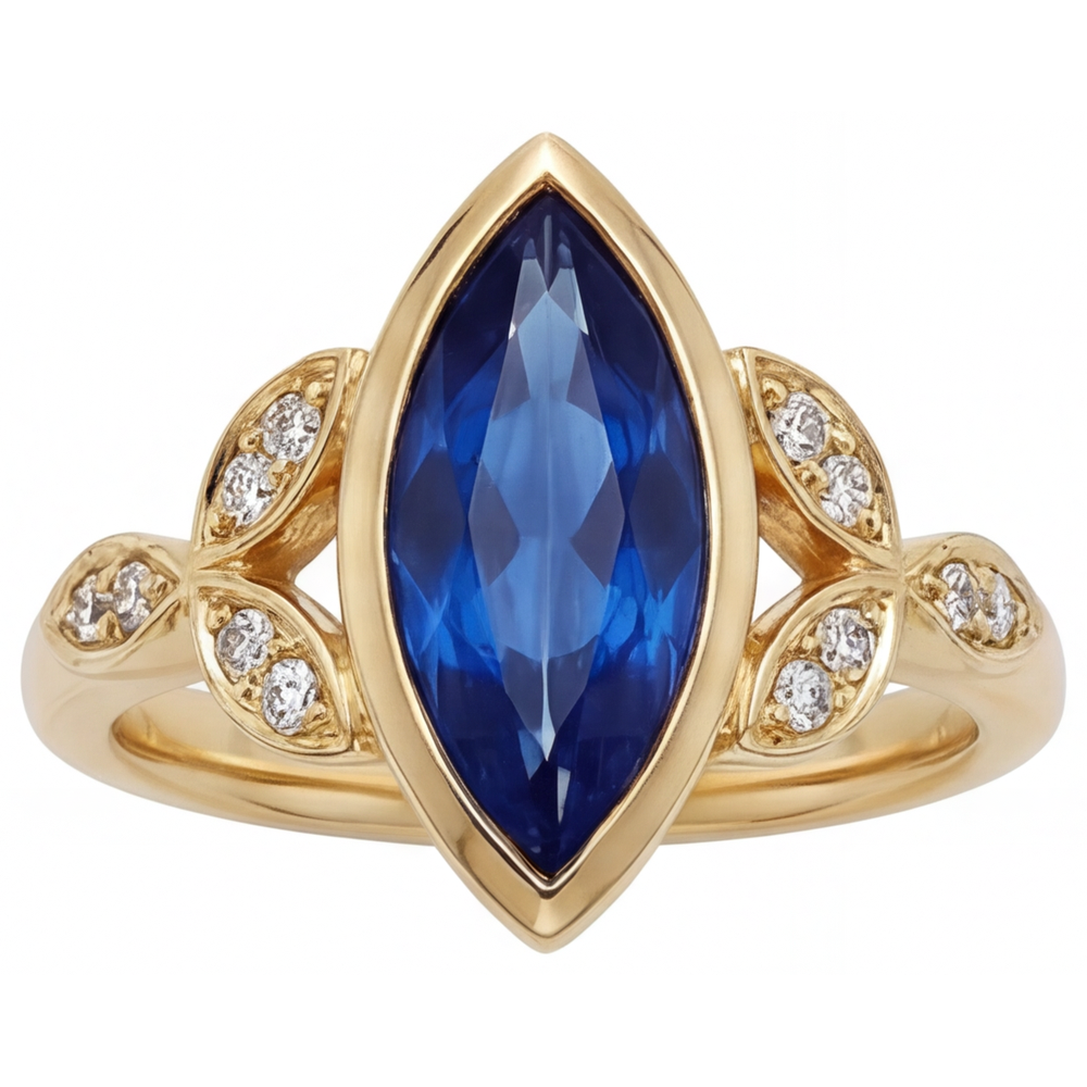 Natürlicher Kornblumenblauer Saphir Farbstein-Ring 3 Karat 14K Gelbgold – Frontansicht
