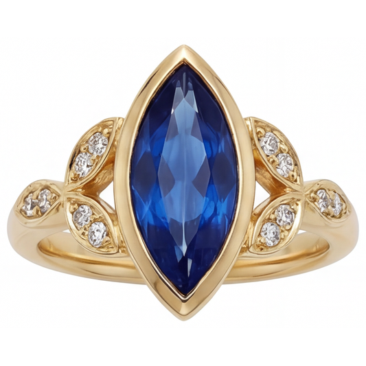 Natürlicher Kornblumenblauer Saphir Farbstein-Ring 3 Karat 14K Gelbgold – Frontansicht