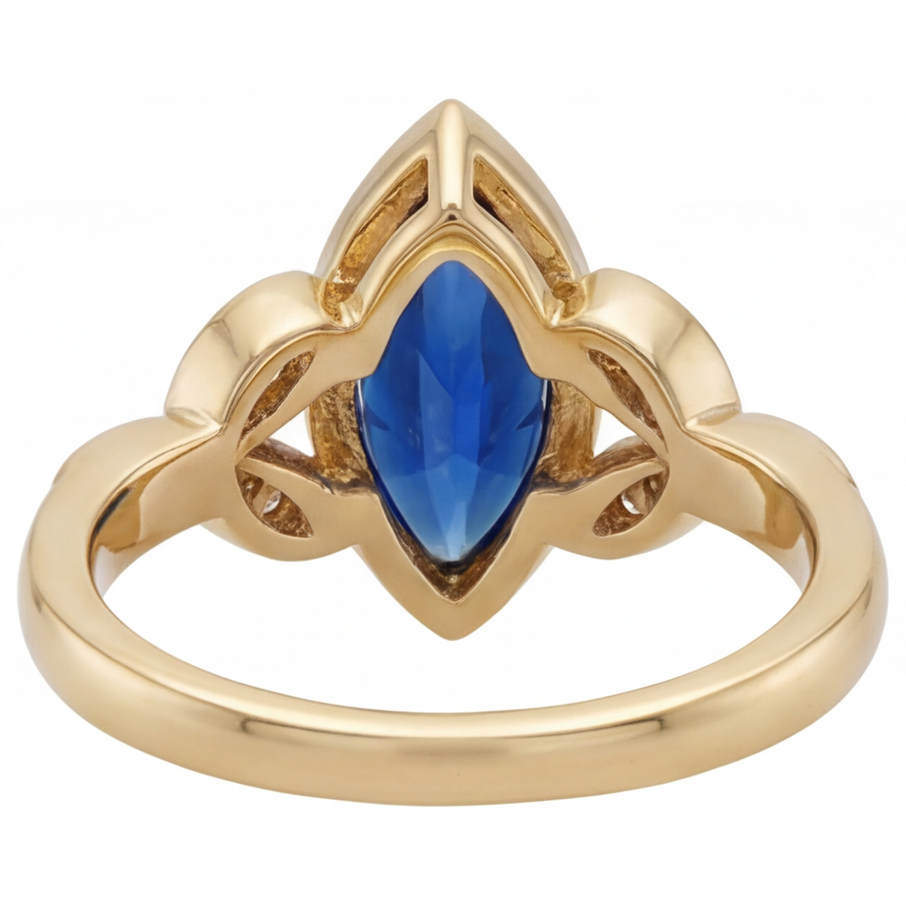 Marquise-Schliff Kornblumenblauer Saphir Ring in 14K Gelbgold – Draufsicht