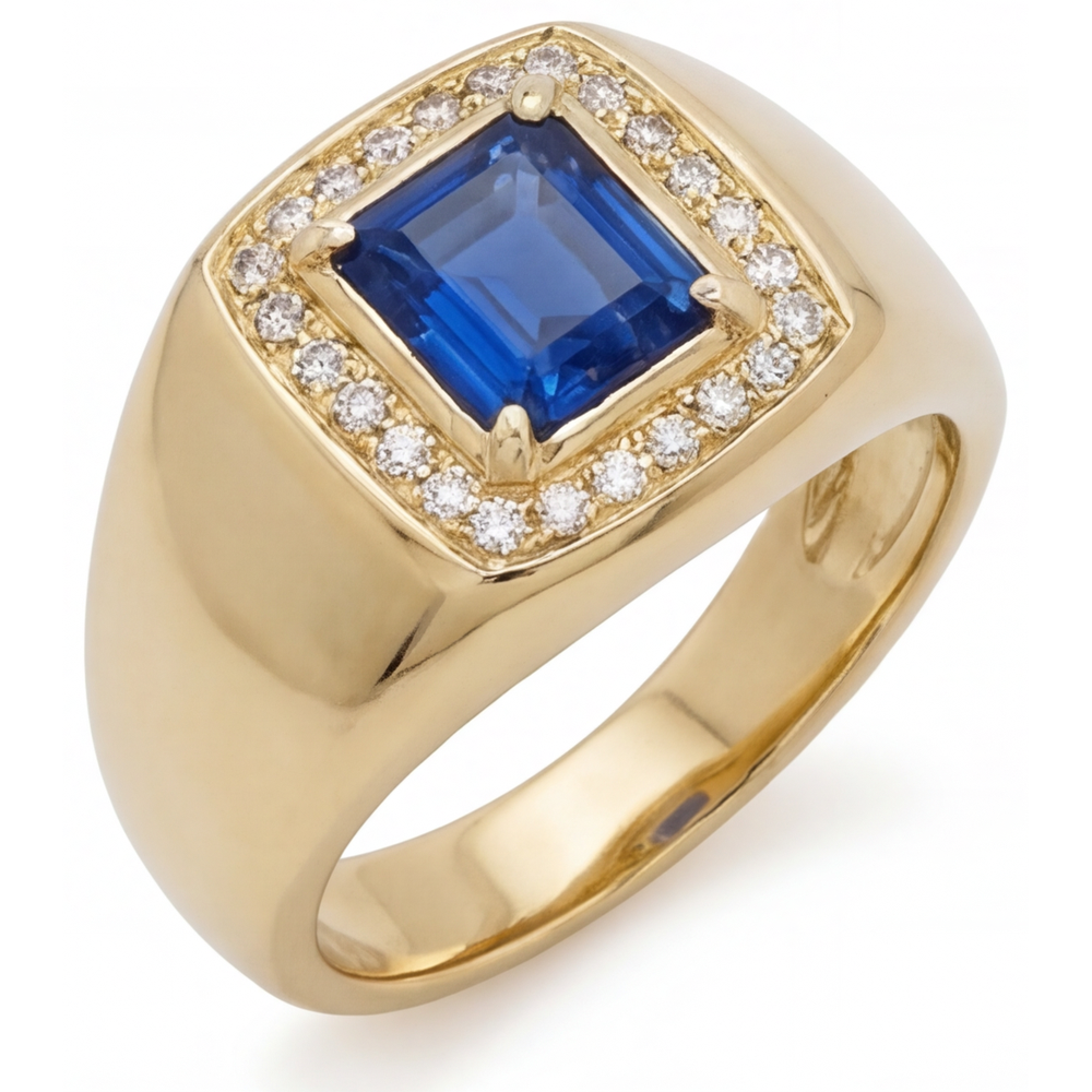 Kornblumenblauer Saphir Schmuckstein-Ring 3,50-Karat 14K Gelbgold – Frontansicht