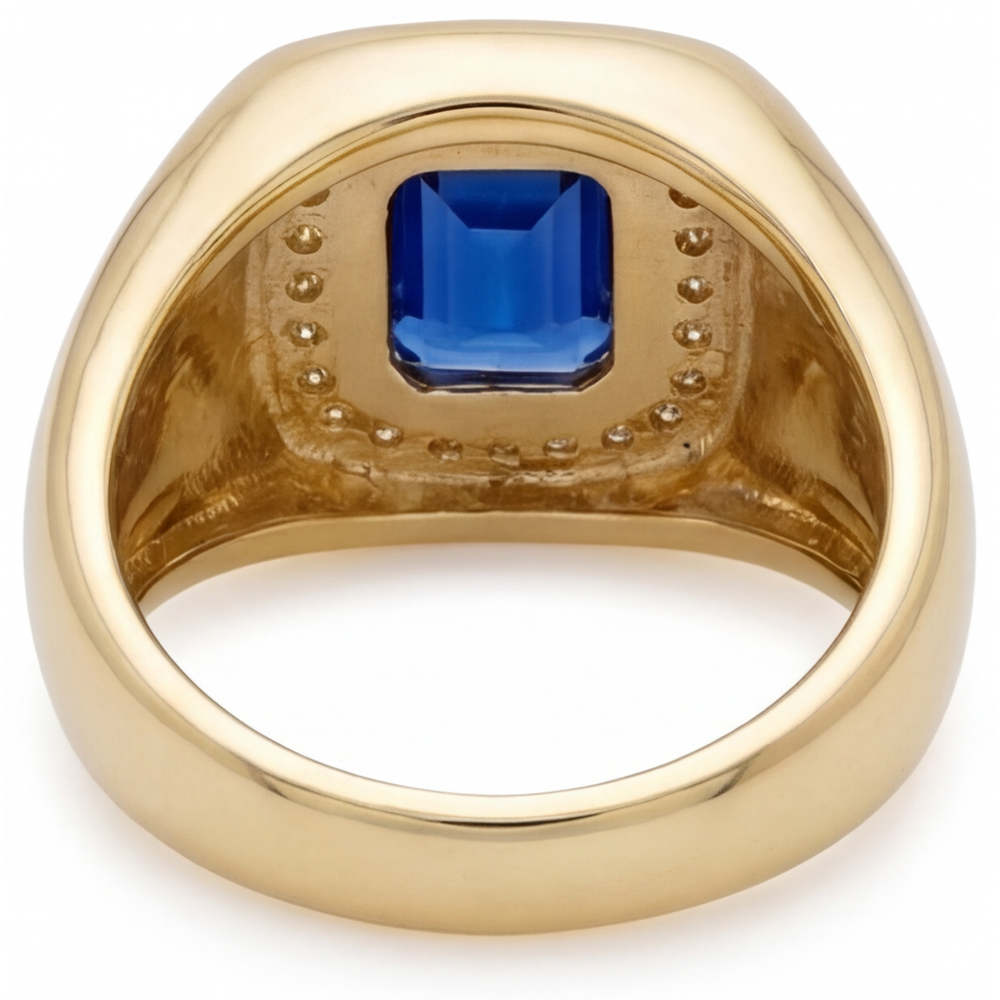 Kornblumenblauer Saphir Schmuckstein-Ring 3,50-Karat 14K Gelbgold – Draufsicht