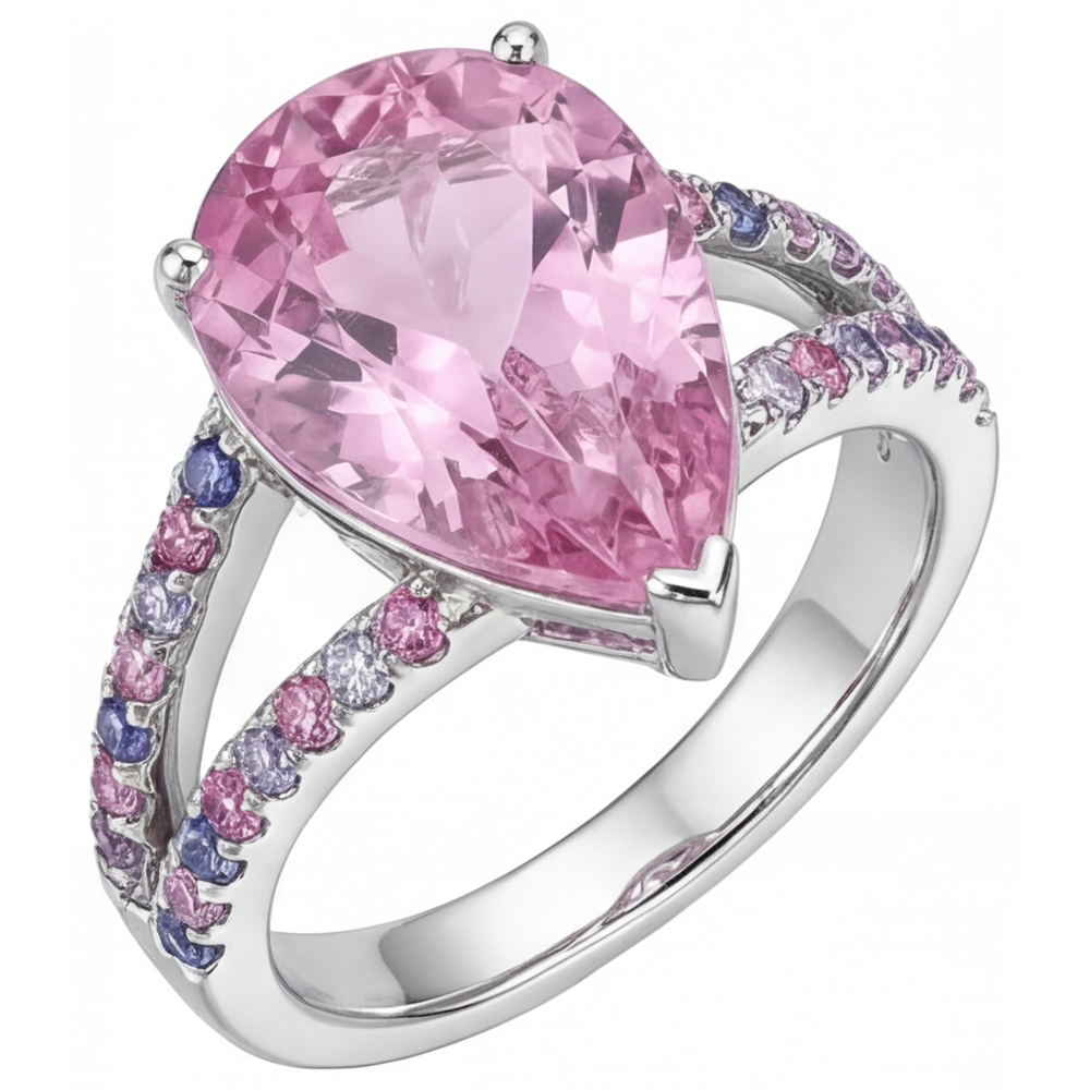 Kunzite Akzent-Solitär-Ring 12-Karat 14 Karat Weißgold – Hauptansicht