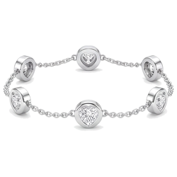Im Labor gezüchtetes Diamantarmband, 3 Karat, runde Lünette im Stationsstil, 14 Karat Weißgold, 7 Zoll