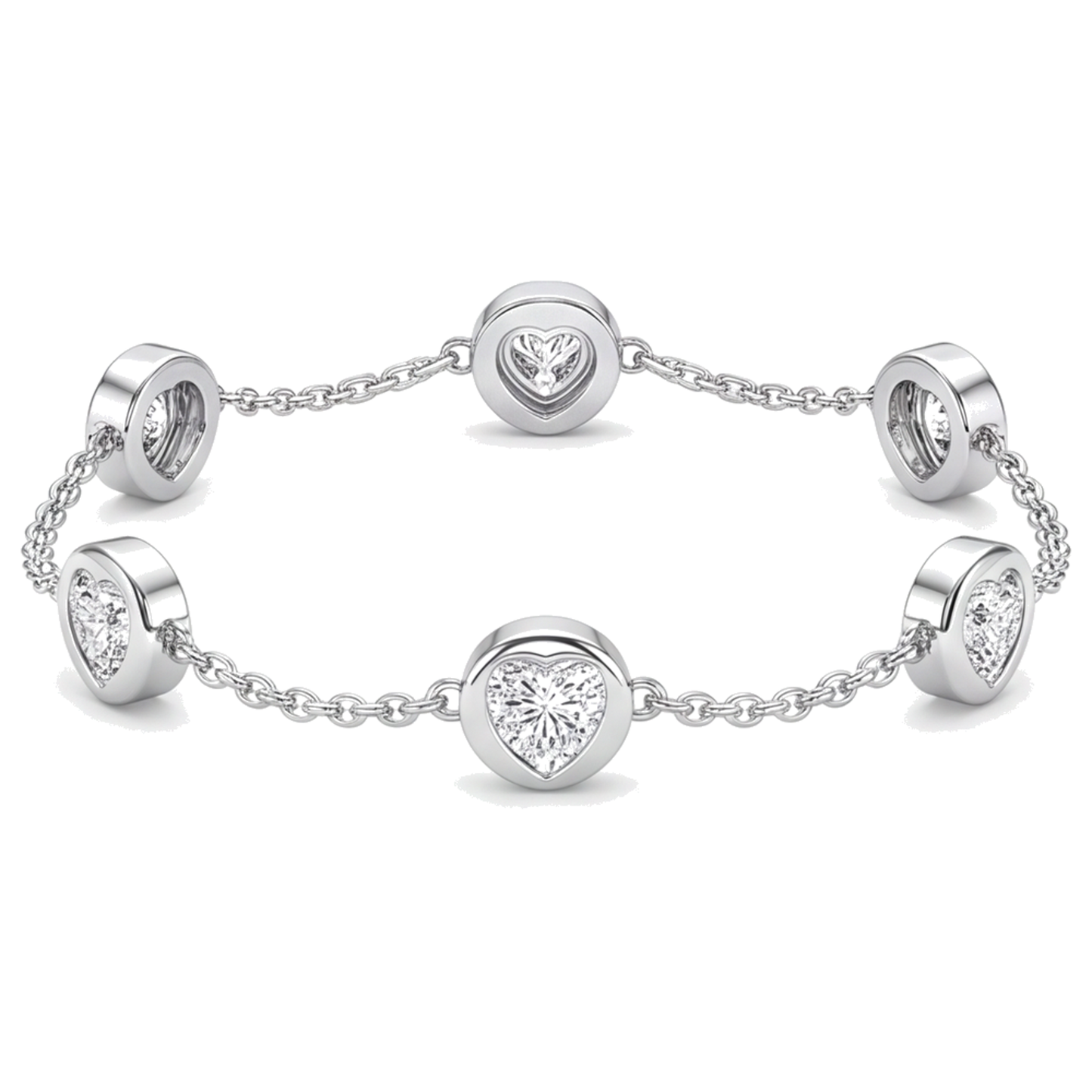 Im Labor gezüchtetes Diamantarmband, 3 Karat, runde Lünette im Stationsstil, 14 Karat Weißgold, 7 Zoll