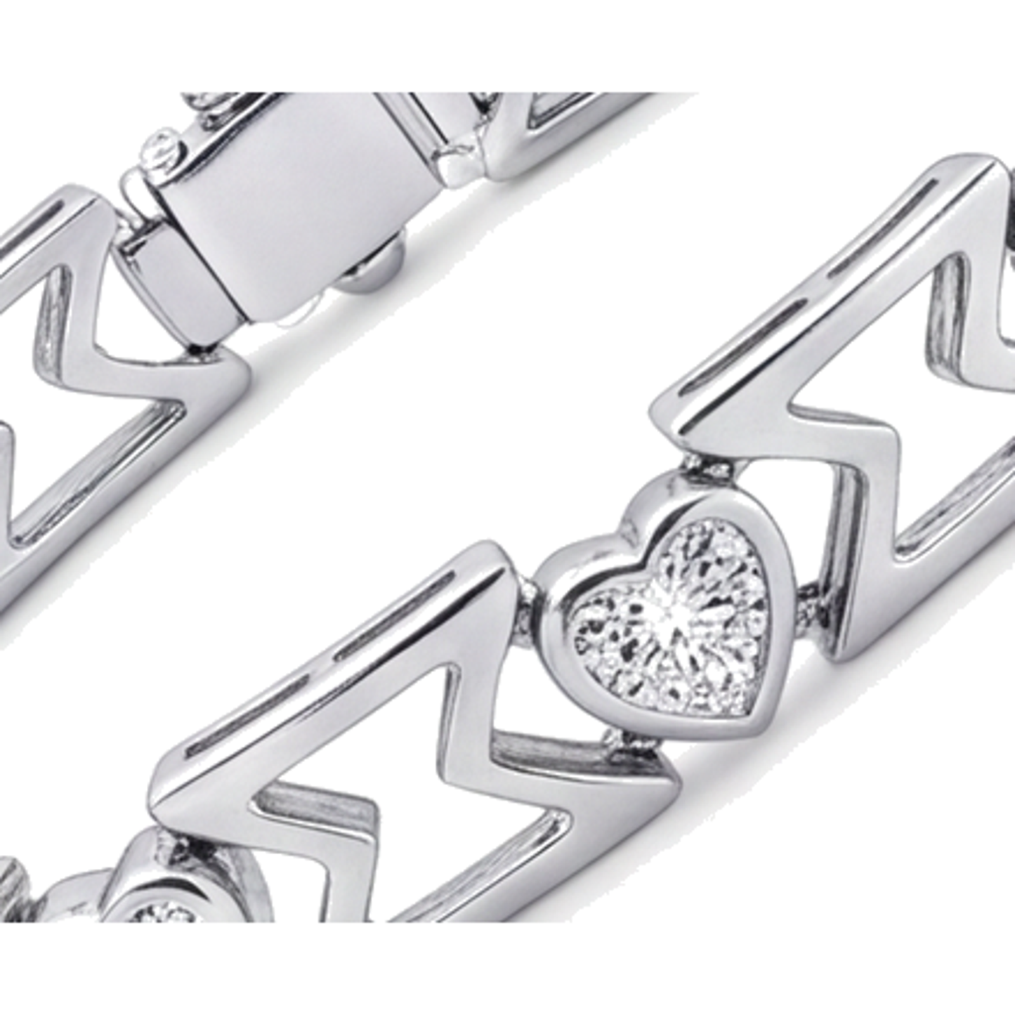 Im Labor gezüchtetes Diamantarmband 5 Karat Herz-Chevron-Glieder 14 Karat Weißgold 7 Zoll