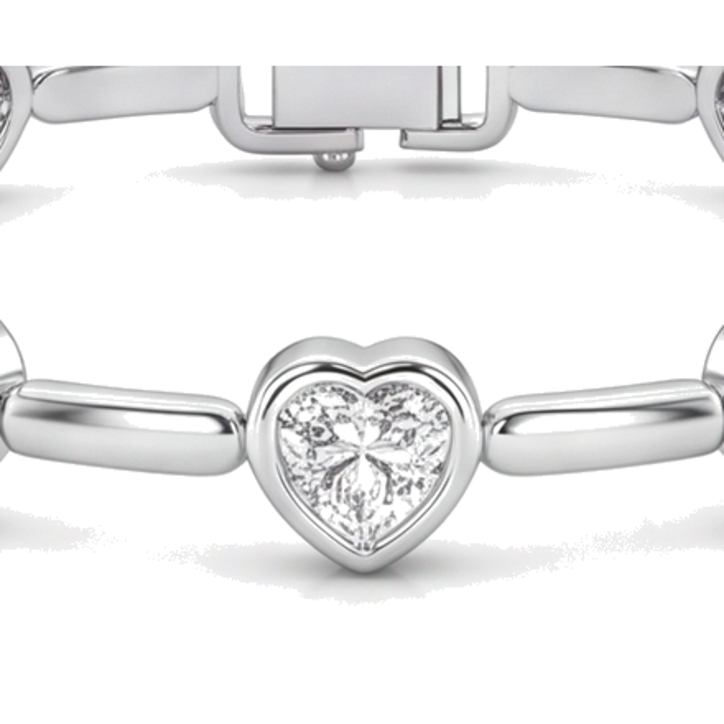 Im Labor gezüchtetes Diamantarmband, 4 Karat, Herz- und Stabglieder, 14 Karat Weißgold, 7 Zoll