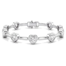 Im Labor gezüchtetes Diamantarmband, 4 Karat, Herz- und Stabglieder, 14 Karat Weißgold, 7 Zoll