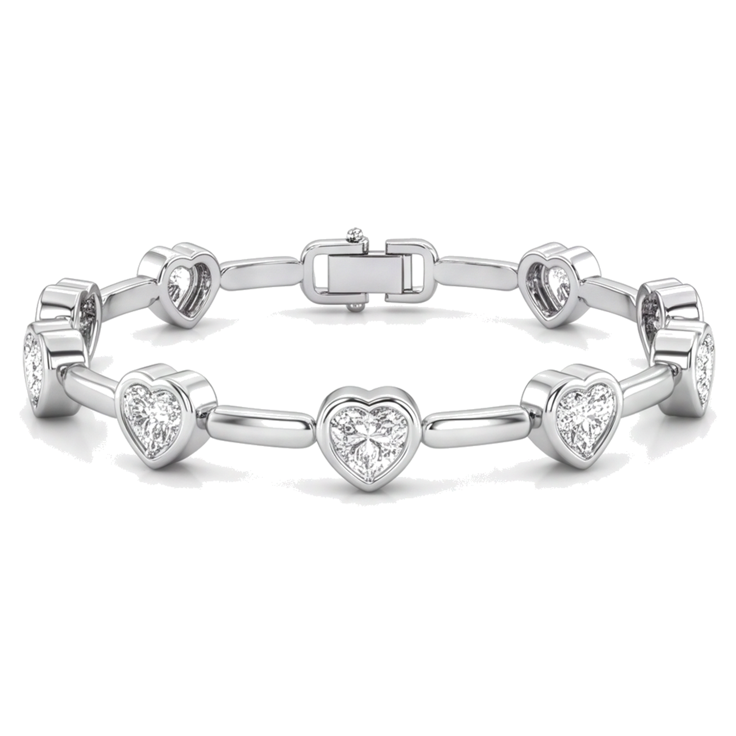 Im Labor gezüchtetes Diamantarmband, 4 Karat, Herz- und Stabglieder, 14 Karat Weißgold, 7 Zoll