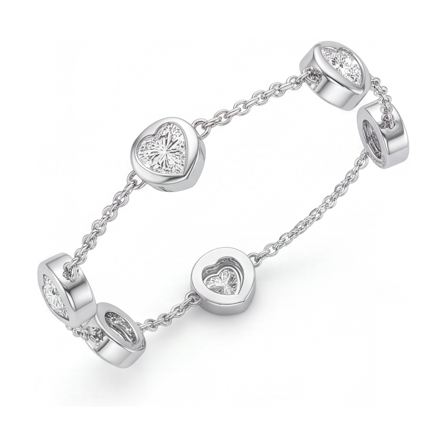 Im Labor gezüchtetes Diamantarmband, 3 Karat, runde Lünette im Stationsstil, 14 Karat Weißgold, 7 Zoll