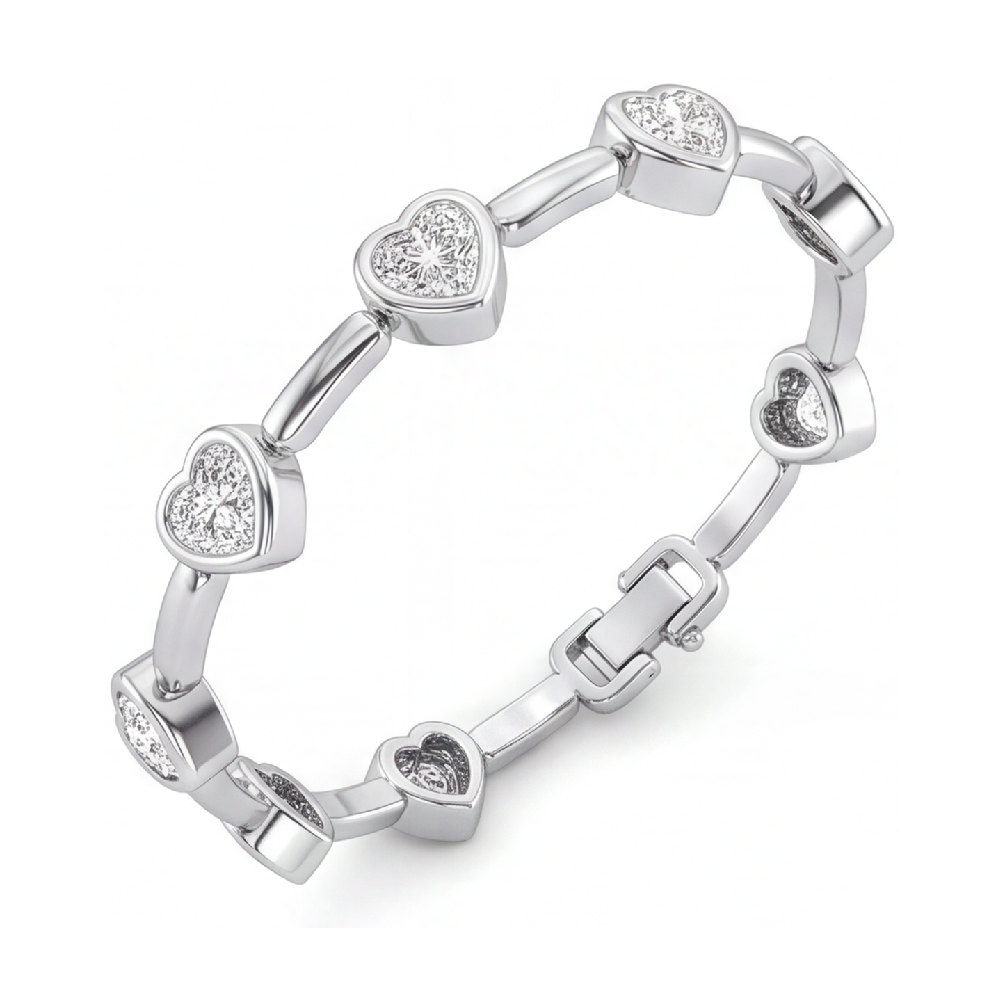Im Labor gezüchtetes Diamantarmband, 4 Karat, Herz- und Stabglieder, 14 Karat Weißgold, 7 Zoll
