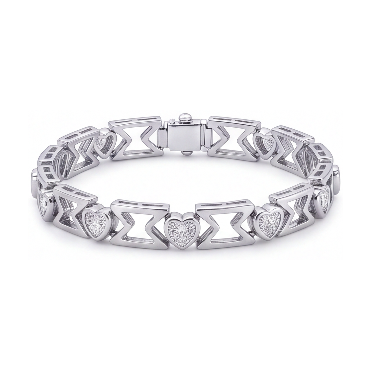 Im Labor gezüchtetes Diamantarmband 5 Karat Herz-Chevron-Glieder 14 Karat Weißgold 7 Zoll
