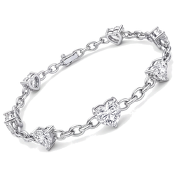 Herz-Station-Armband mit im Labor gezüchteten Diamanten, 3 Karat, 14 Karat Weißgold, 7 Zoll