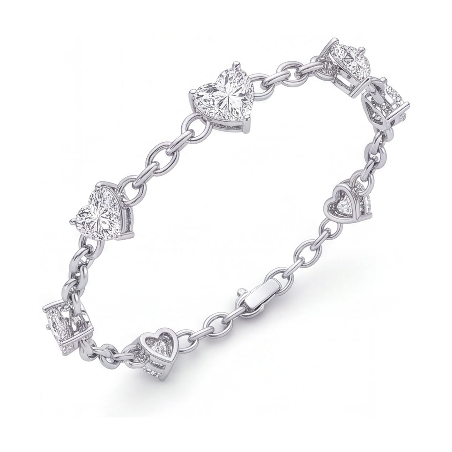 Herz-Station-Armband mit im Labor gezüchteten Diamanten, 3 Karat, 14 Karat Weißgold, 7 Zoll
