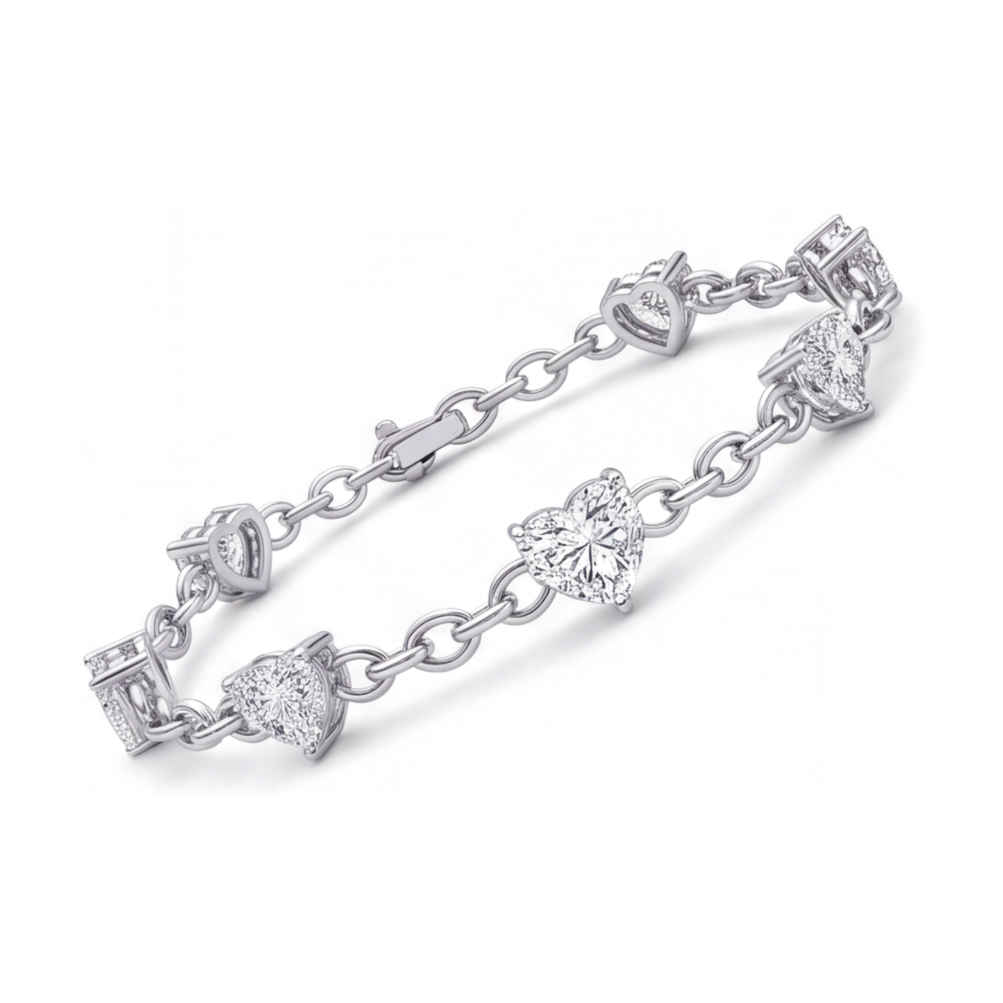 Herz-Station-Armband mit im Labor gezüchteten Diamanten, 3 Karat, 14 Karat Weißgold, 7 Zoll