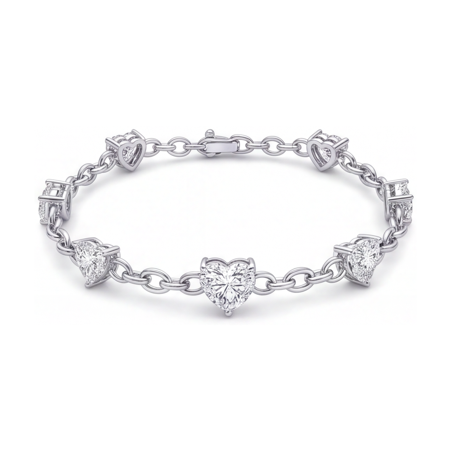 Herz-Station-Armband mit im Labor gezüchteten Diamanten, 3 Karat, 14 Karat Weißgold, 7 Zoll