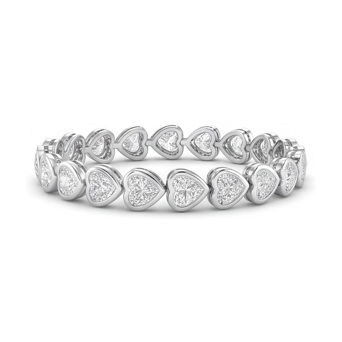 Im Labor gezüchtetes Diamant-Tennisarmband 8 Karat Herz-Lünette 14 Karat Weißgold 7 Zoll