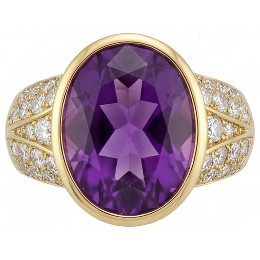 Lila Amethyst Oval Farbstein-Ring in 14K Gelbgold – Hauptansicht