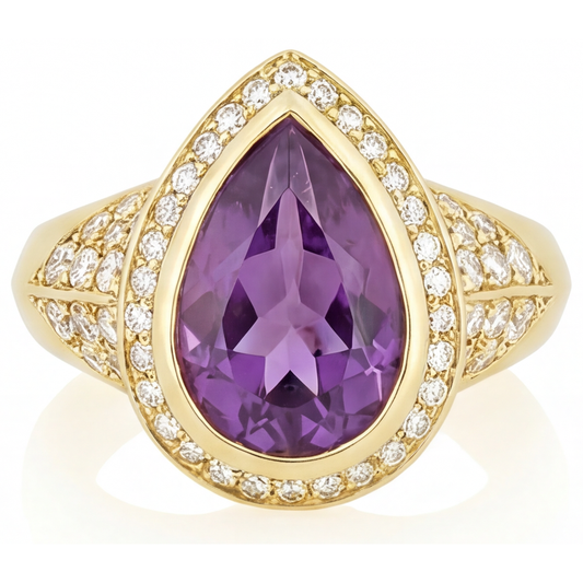 Natürlicher Lila Amethyst Schmuckstein-Ring 6,50 Karat 14K Gelbgold – Frontansicht