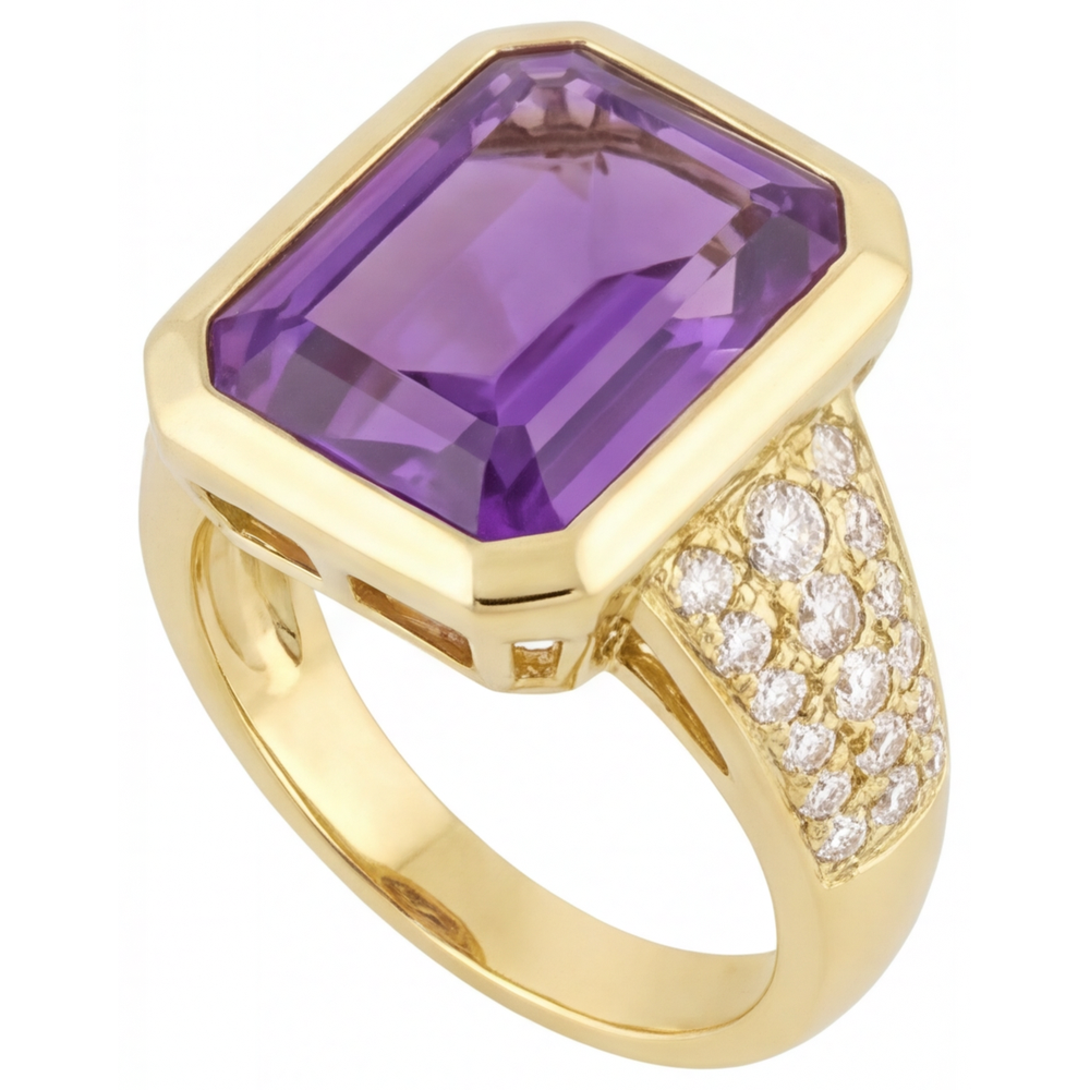 Natürlicher Lila Amethyst Schmuckstein-Ring 7 Karat 14 Karat Gelbgold – Seitenansicht