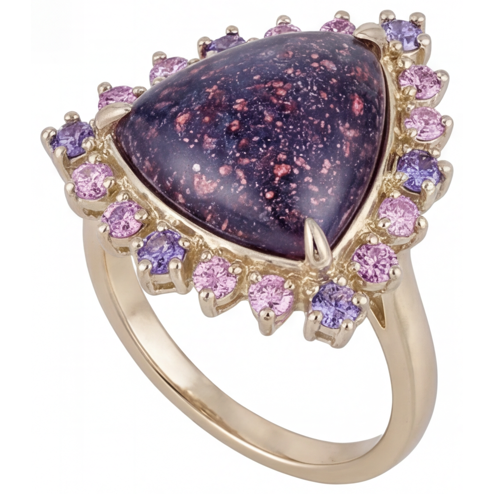 Lolite Sunstone Schmuckstein-Ring 7-Karat 14 Karat Gelbgold – Frontansicht