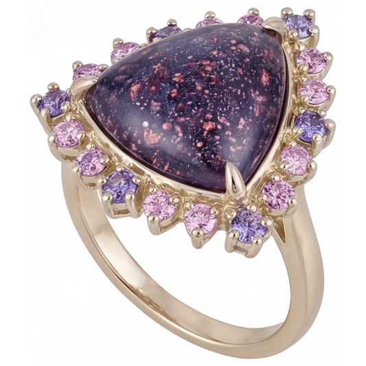 Lolite Sunstone Schmuckstein-Ring 7-Karat 14 Karat Gelbgold – Frontansicht