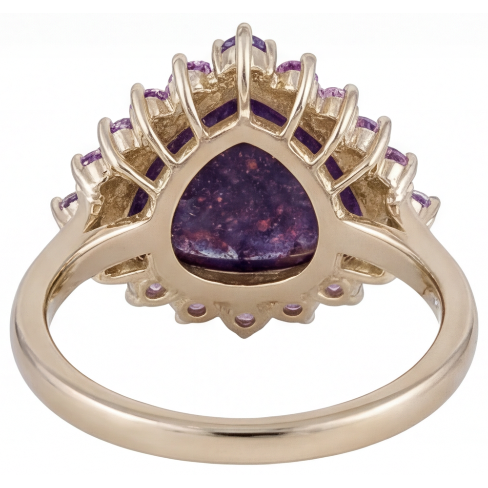 Lolite Sunstone Trilliant Schmuckstein-Ring in 14 Karat Gelbgold – Seitenansicht