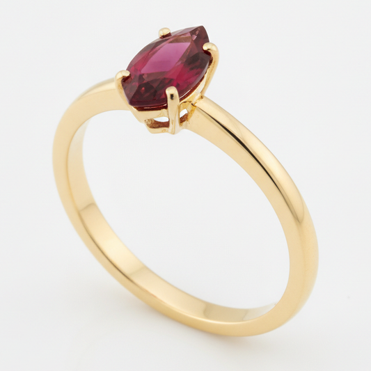 Rubinring 1,5 Karat Echter Burma-Rubin im Marquise-Schliff Solitär 18 Karat Gold