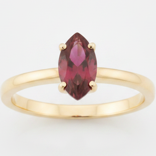 Rubinring 1,5 Karat Echter Burma-Rubin im Marquise-Schliff Solitär 18 Karat Gold