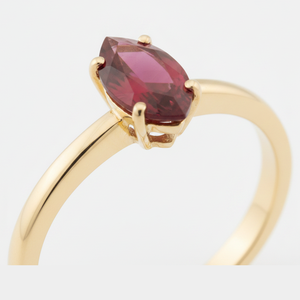 Rubinring 1,5 Karat Echter Burma-Rubin im Marquise-Schliff Solitär 18 Karat Gold