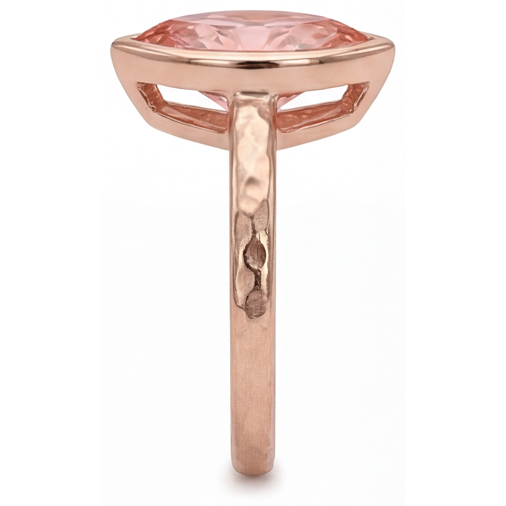 Padparadscha-Saphir-Ring 3,5 Karat, im Labor gezüchtet, Marquise-Schliff, Lünette, Solitär, 14 Karat Roségold